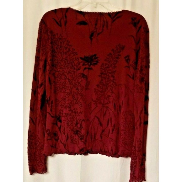Lord & Taylor Women's Tunic Size Large Wine Coloration Velour Floral Design - Picture 5 of 6